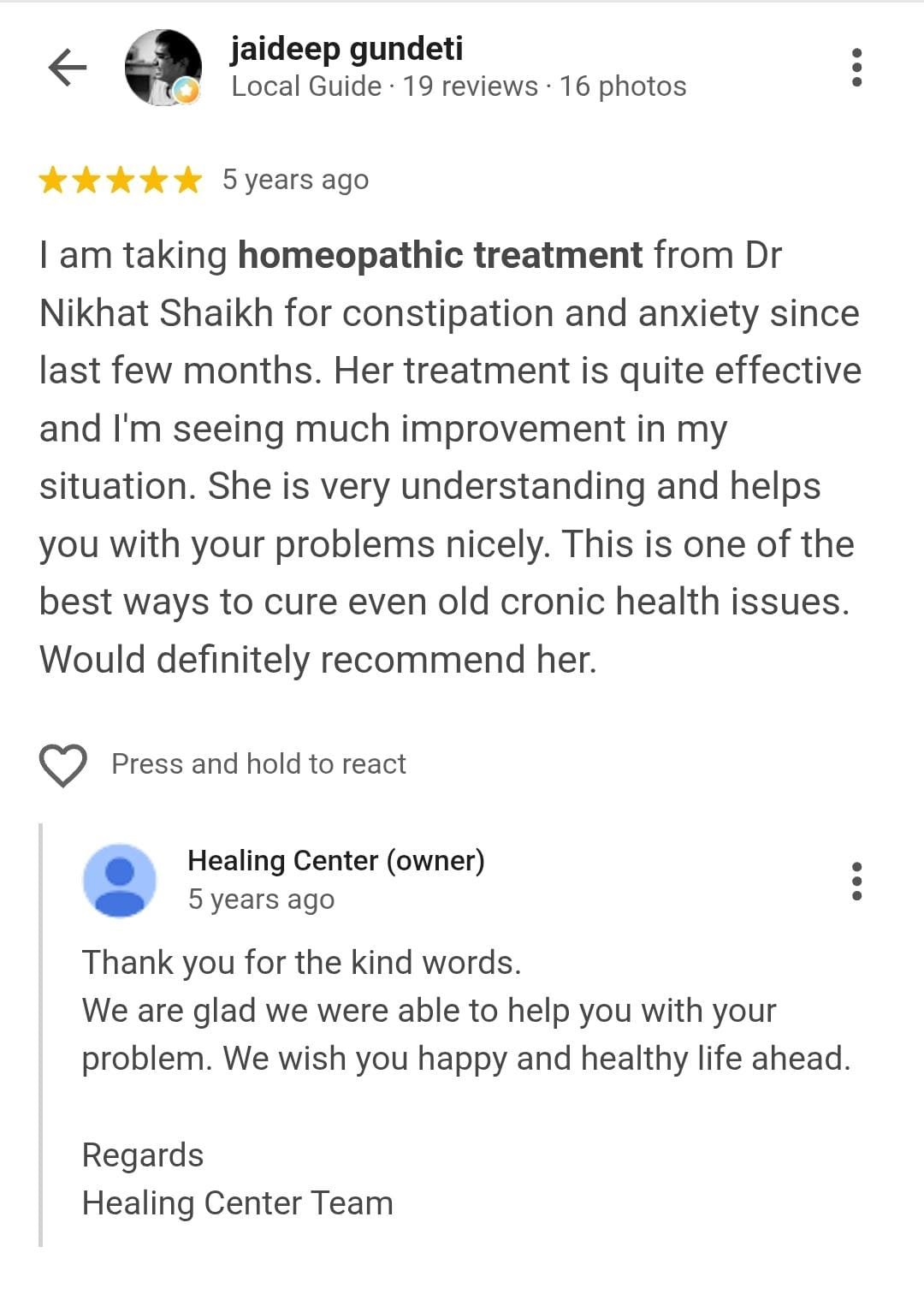 Google review screenshot